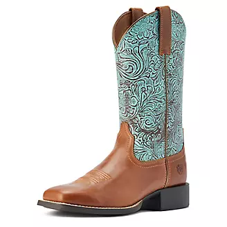 Ariat Round up Wide Square Toe Womens Blue Boot