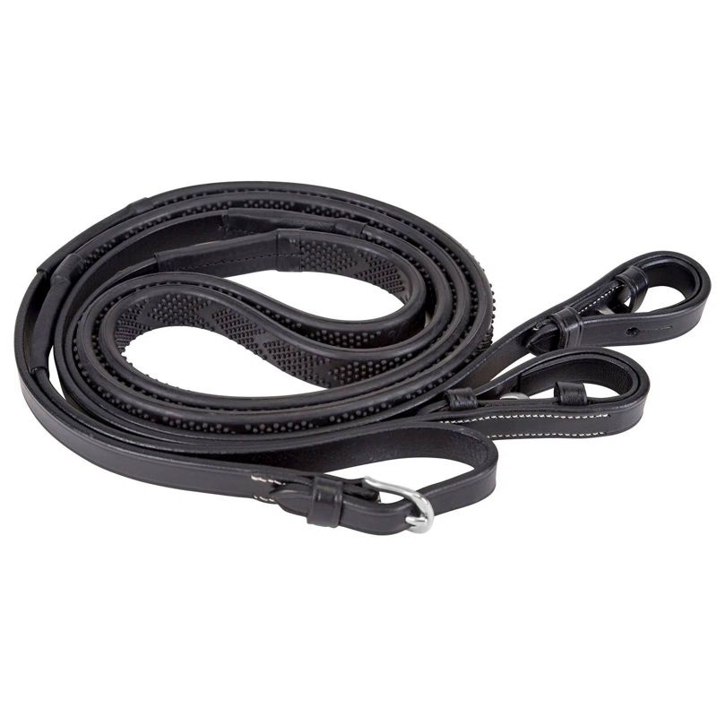 4098F M. Toulouse Flat Leather Rubber Reins Full Black sku 4098F