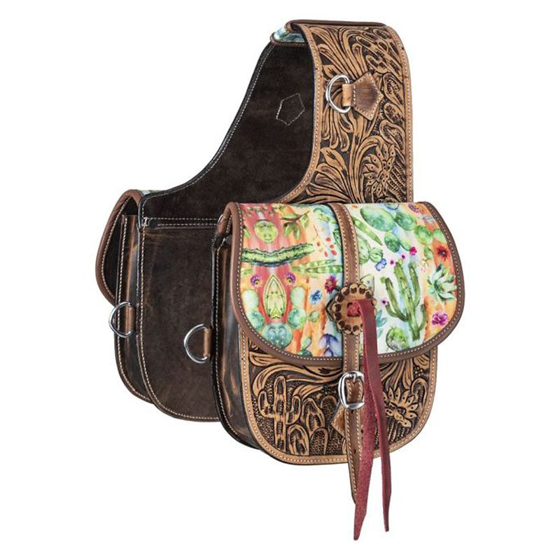 61-7460-91-460 Tough1 Leather Saddle Bag Prints Cactus sku 61-7460-91-460