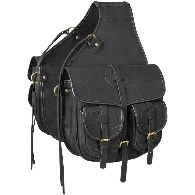 Tough1 Oiled Leather Saddle Bag Black
