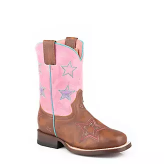 Roper Childs Star Square Toe Boots 1 Pink