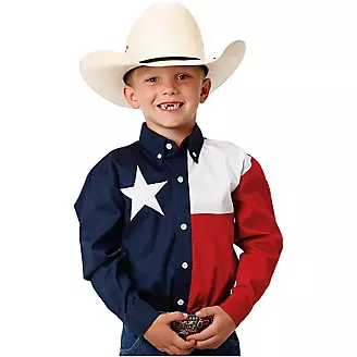 Roper Boys Texas Pieced Flag Western Shirt