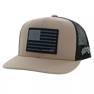 Hooey Liberty Roper 6 Panel Trucker Hat w/Flag Tan