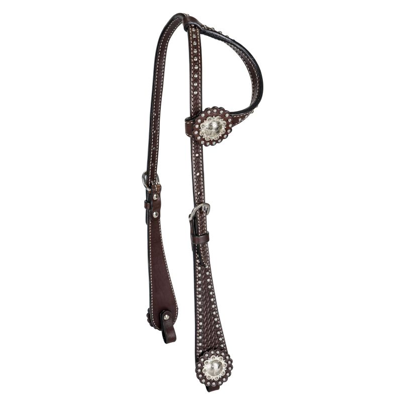 24171-BROWN-HORSE Tabelo One Ear Headstall w/Tooling SS Spots Brown sku 24171-BROWN-HORSE