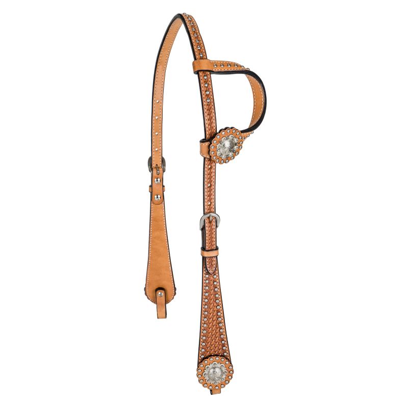 24171-LIGHTOIL-HORSE Tabelo One Ear Headstall w/Tooling SS Spots L Oil sku 24171-LIGHTOIL-HORSE