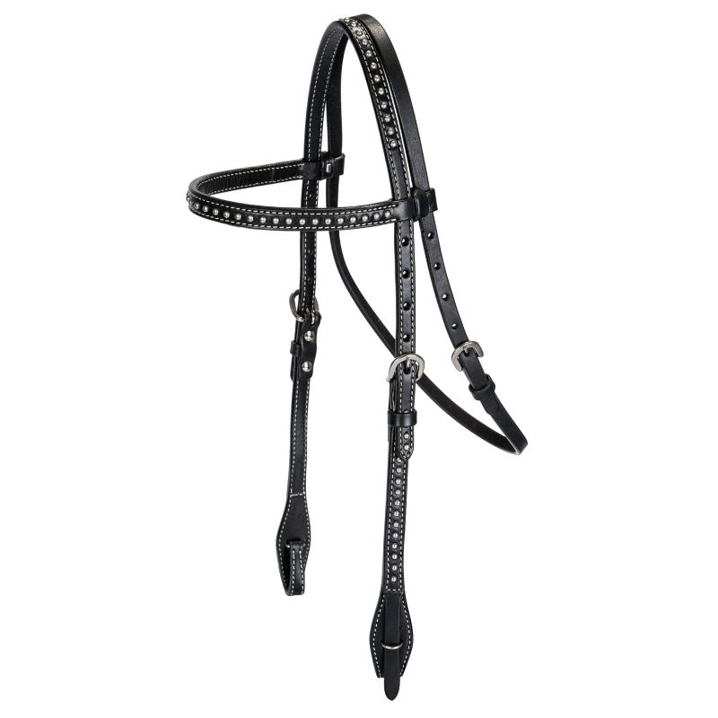 24175-BLACK-HORSE Tabelo Browband Headstall with SS Spots Black sku 24175-BLACK-HORSE