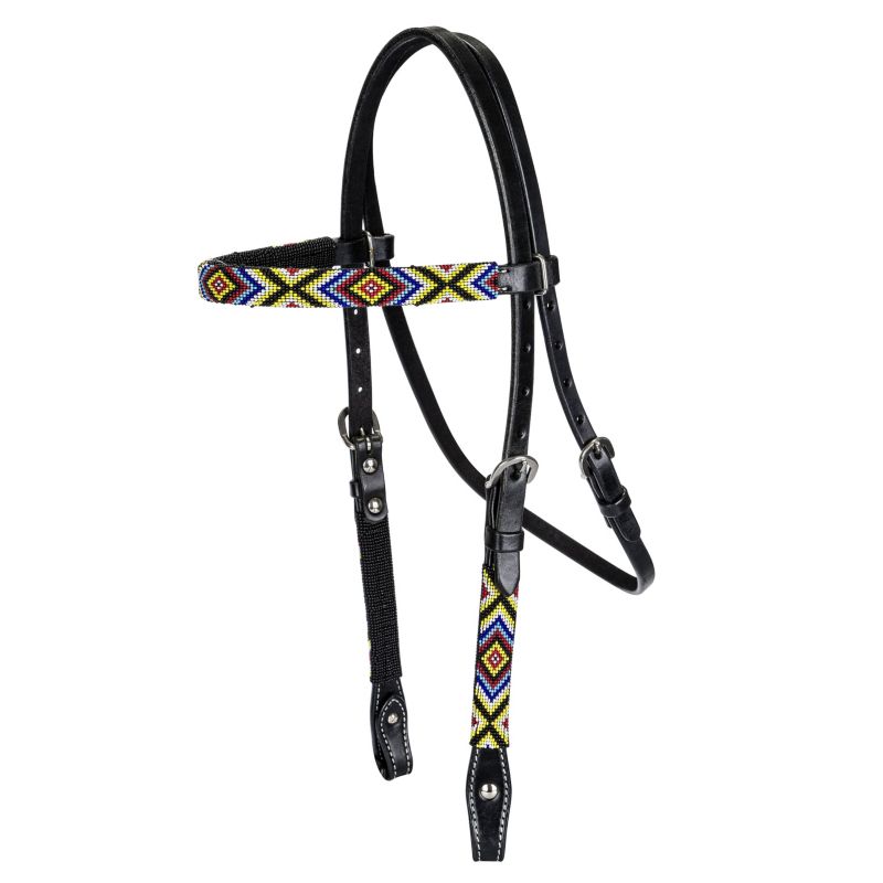 24169 Tabelo Browband Headstall w/Beads Black sku 24169