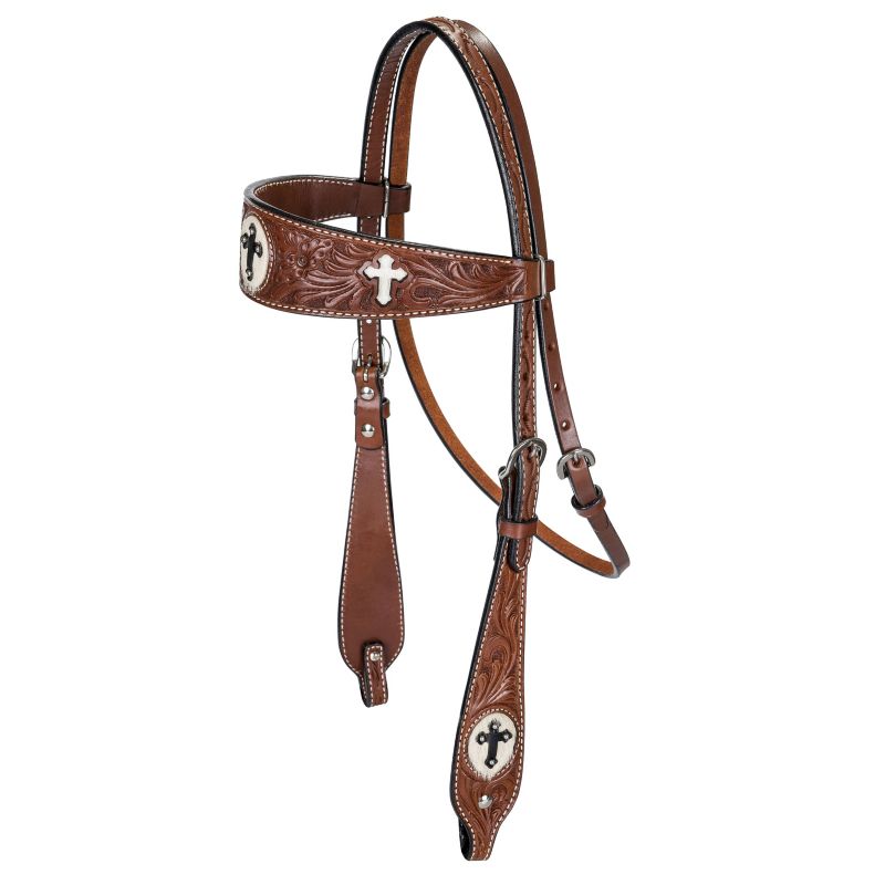 24165 Tabelo Browband Headstall Cross Inlay Chestnut sku 24165