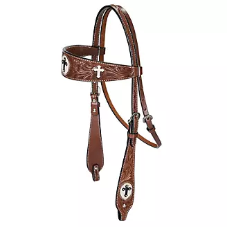 Tabelo Browband Headstall Cross Inlay Chestnut