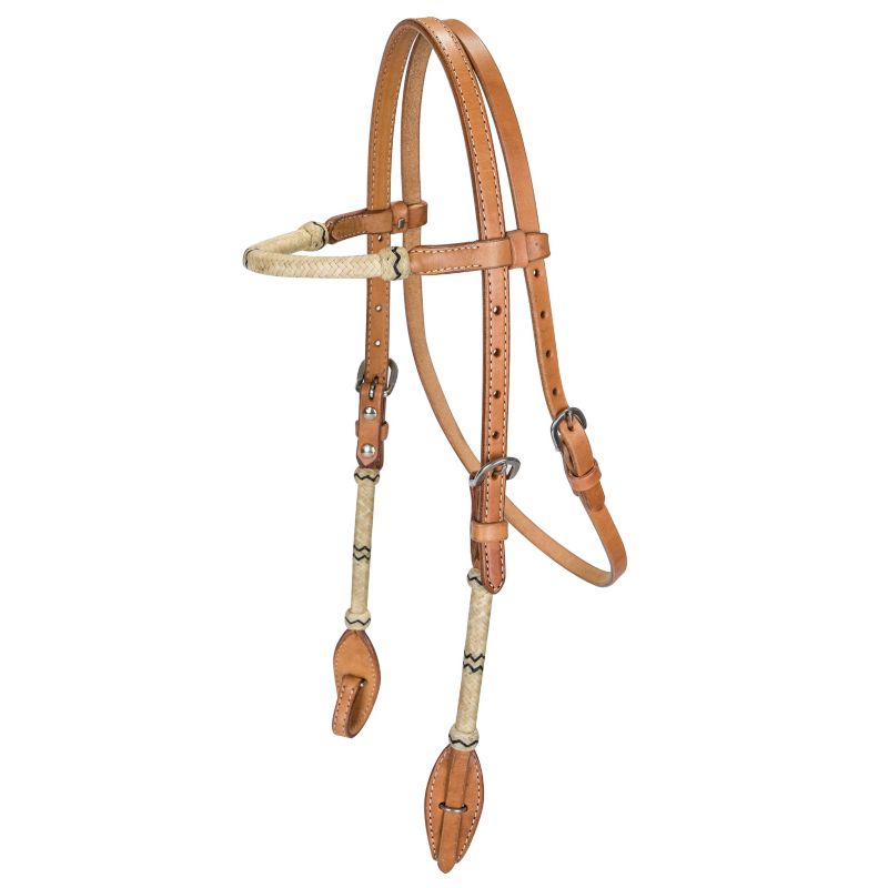 24163-LIGHTOIL-HORSE Tabelo Browband Headstall w/Rawhide Trim L Oil sku 24163-LIGHTOIL-HORSE