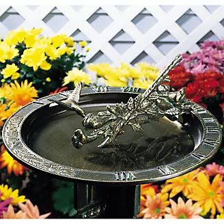 Weathered Bronze Hummingbird Sundial Birdbath