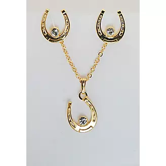 Western Horseshoe Earrings/Necklace Set Gold