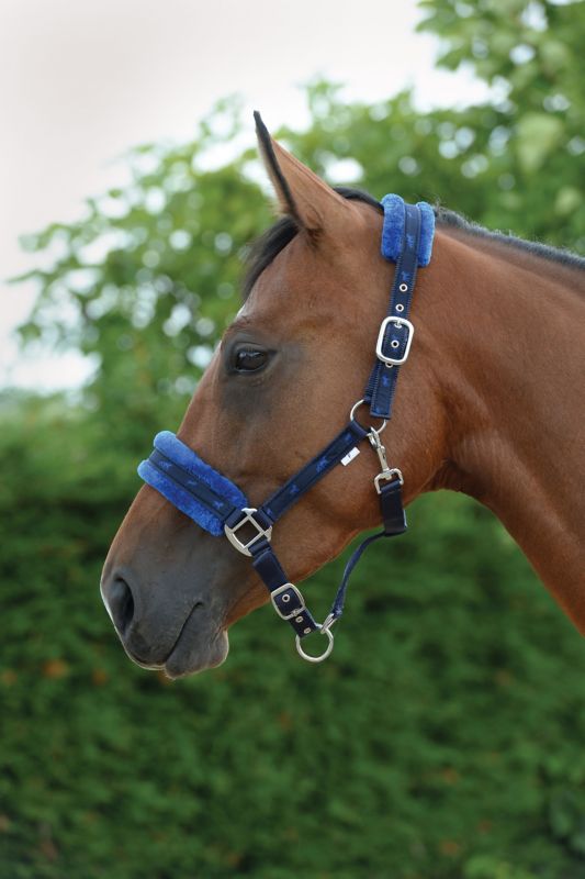 Saxon Fleece Lined Ribbon Headcollar Cob Navy/Blue