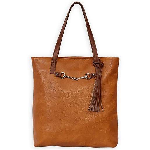 Snaffle Bit Tote Bag withTassel Brown