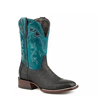 Stetons Ladies Lovington Boots Black Caiman/Turq 8