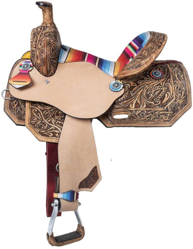 Silver Royal Yth Serape Print Barrel Saddle 10 Tan