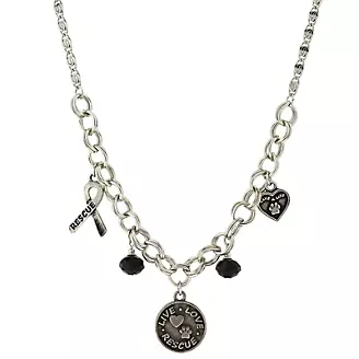 1928 Jewelry Black Bead Live Love Rescue Necklace