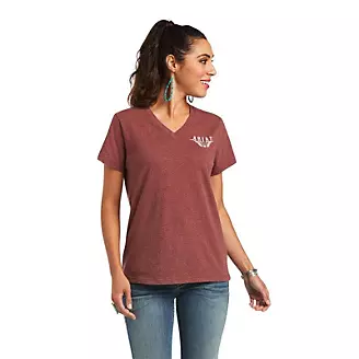 Ariat Ladies REAL Longhorn SS Tee Shirt Md Russet