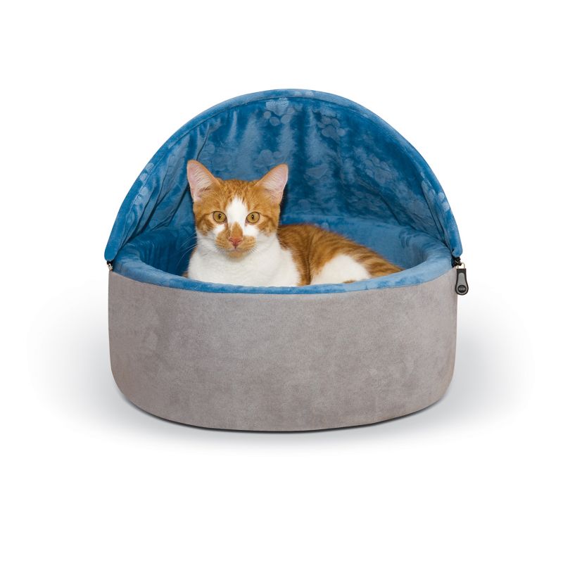 KH Mfg Self-Warming Blue Hooded Kitty Bed Small