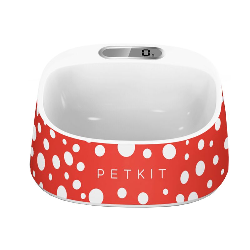 Pet Life PETKIT FRESH Smart Food Digital Scale Cat and Dog Bowl - Red/White Dots - One Size