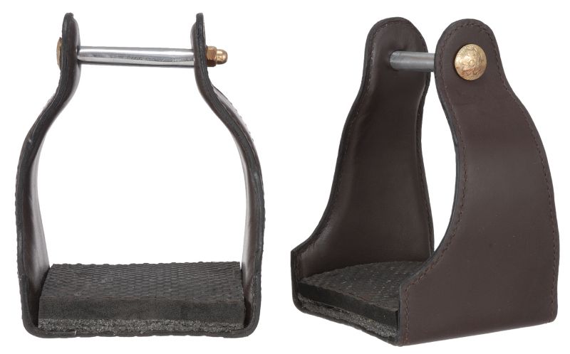 Tough1 Leather Cushioned Trail Stirrups Brown