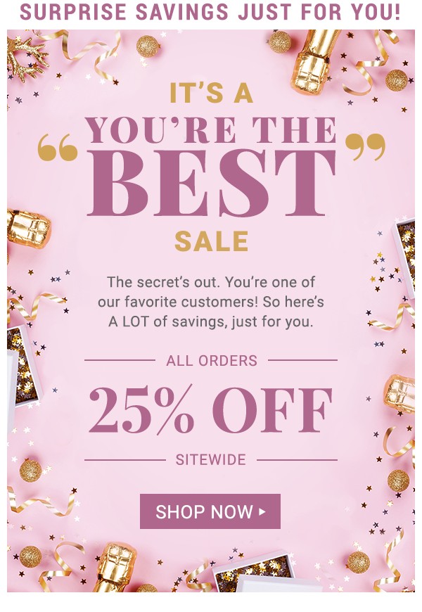 Surprise Savings Just For You! All orders 25% off sitewide.
