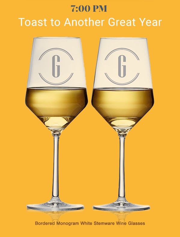 Bordered Monogram White Stemware Wine Glasses