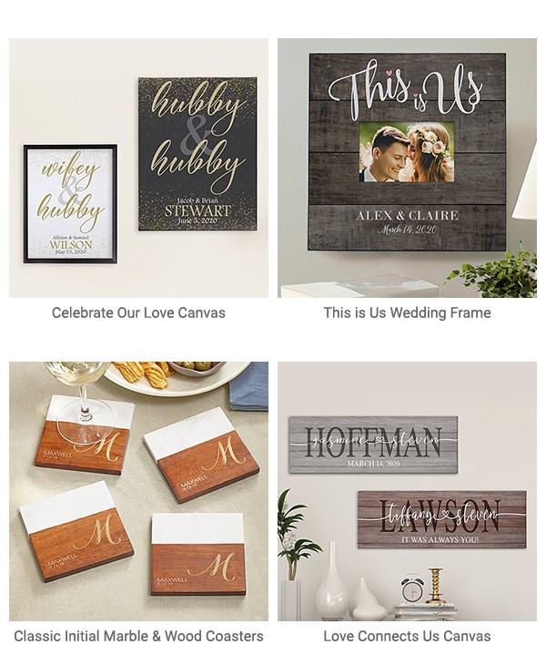 Celebrate Our Love Canvas, This Is Use Wedding Frame, Classic Initial Marble & Wood Coasters, Love Connects Us Canvas