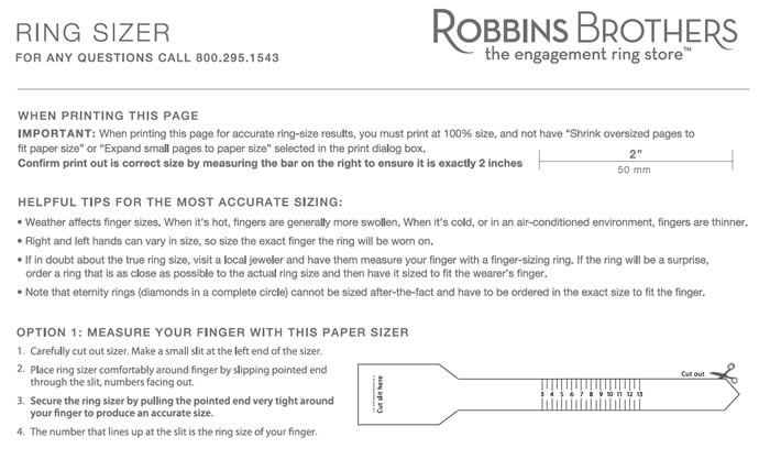 how to measure ring size what is my engagement ring size robbins brothers