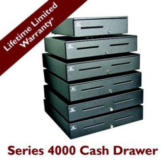 APG, S4000, HEAVY DUTY CASH DRAWER, SERIALPRO, BLACK, PAINTED FRONT, 18X16, 2 MEDIA SLOTS, 5X5 FIXED BILL/COIN WIDTHS TILL, COIN ROLL STORAGE, INCL CABLE