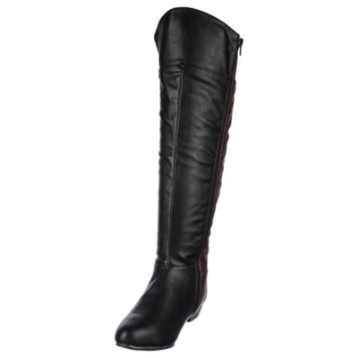 Bamboo Womens Dita-02 Black and Burgundy Knee High Low Heel Boots ...