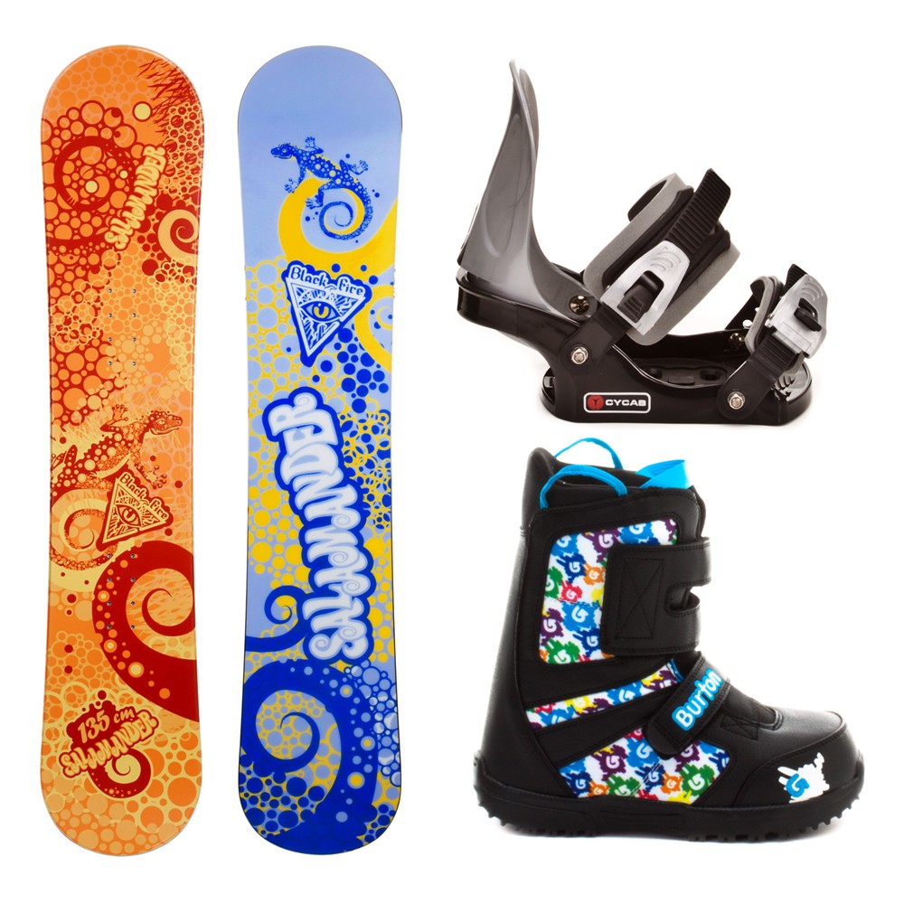 Black Fire Salamander Snowboard Package 130cm/6.0 NEW  