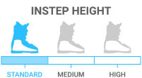 Instep Height: Standard - circumference height <br> < 1/3 the length of the foot