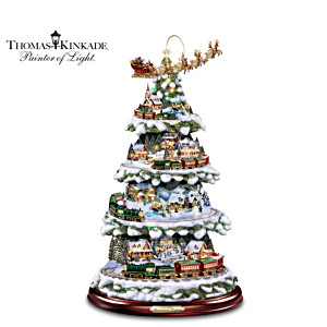 Thomas Kinkade Animated Tabletop Christmas Tree With Train: Wonderland Express
