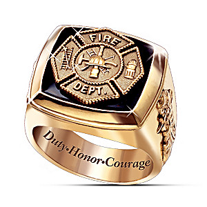 "The Firemen" Men's 24K Gold-Plated Ring With Maltese Cross