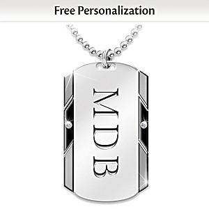 Personalized Dog Tag Pendant For Son With Two Diamonds
