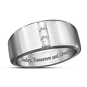 Sterling Silver Men's 3-Diamond Ring With Engraved Message