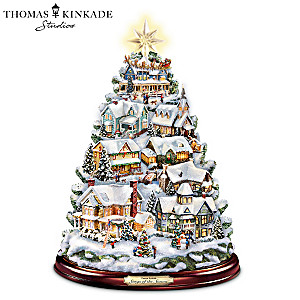 Thomas Kinkade Illuminated Musical Village Tabletop Tree