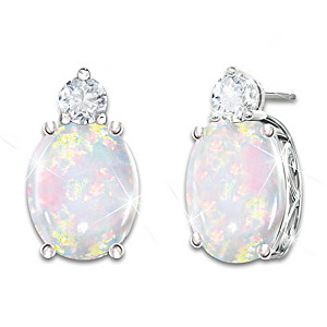"Shimmering Elegance" Australian Opal And Diamond Earrings