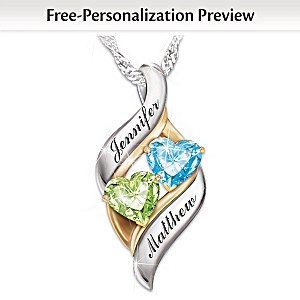 Personalized Birthstone Pendant With Heart-Shaped Stones