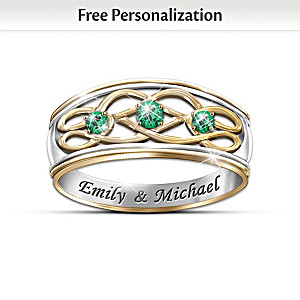 Unity Of Love Personalized Emerald Celtic Knot Ring