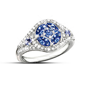 Sterling Silver Tanzanite Ring With 40 Diamonds