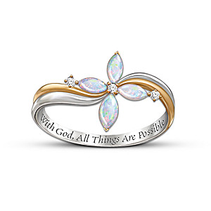 The Holy Trinity Opal And Diamond Cross Ring