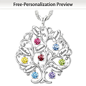 Personalized Tree-Design Necklace With Names And Birthstones