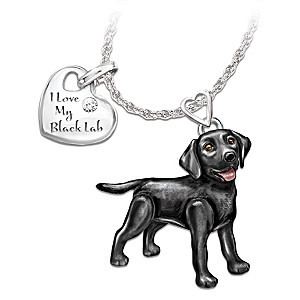 Black Lab Diamond Necklace With Movable Legs And Tail