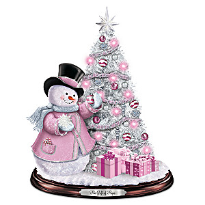 Breast Cancer Awareness Snowman And Pre-Lit Christmas Tree