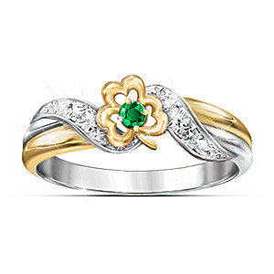 "Lucky Shamrock" Emerald And Diamond Embrace Ring