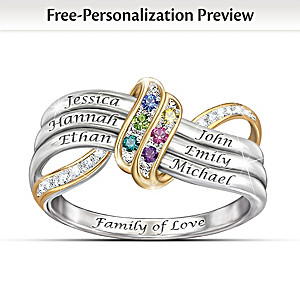 "Our Family's Forever Love" Name-Engraved Birthstone Ring