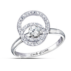 "Circle Of Love" White Topaz Spinning Ring With Engraving