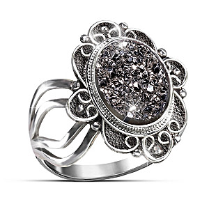 "Mystical Beauty" Black Agate Druzy Women's Ring
